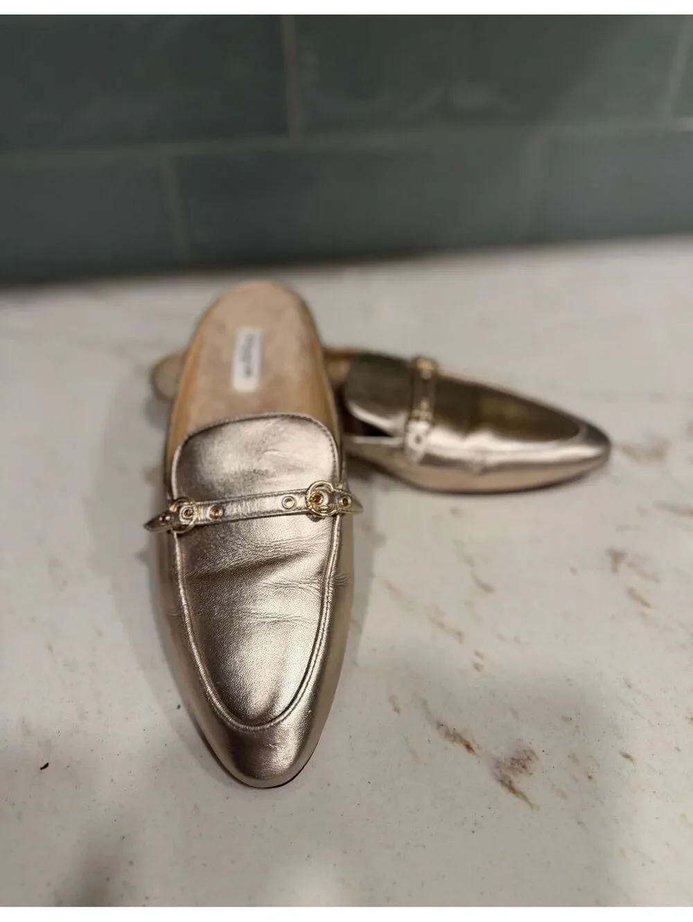 Coach Women's Irene Rose Gold Shearling Mules Sz 7.5